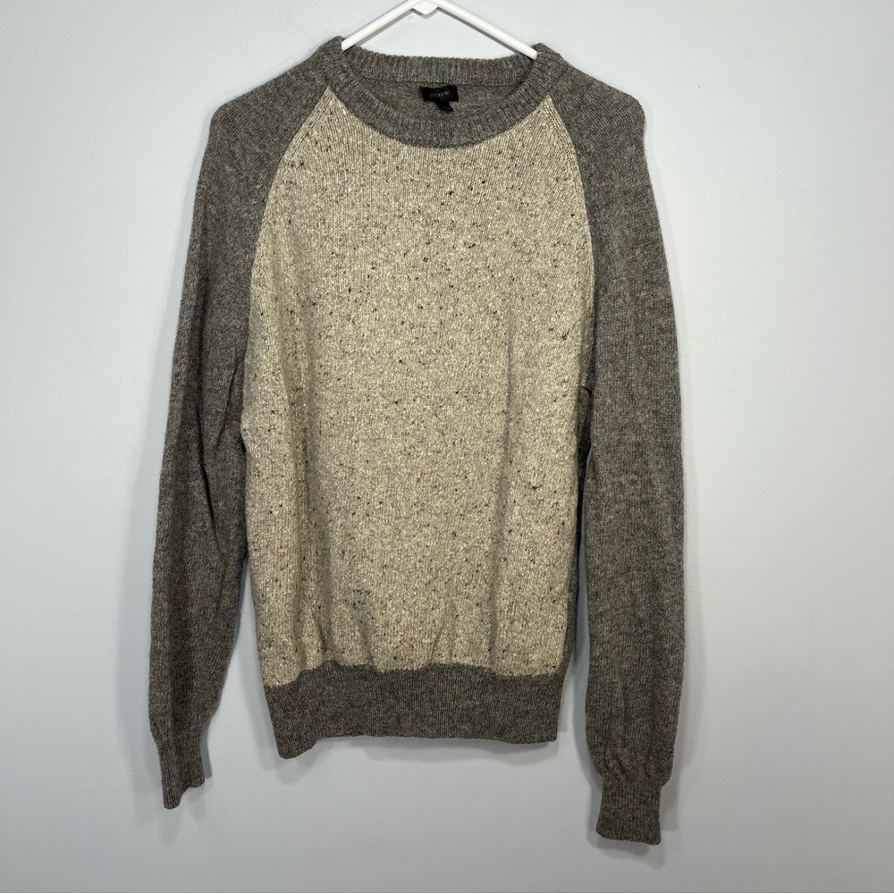 JCrew Sweater Mens Large Gray Crew Neck Pullover Knit Colorblock Wool Casual